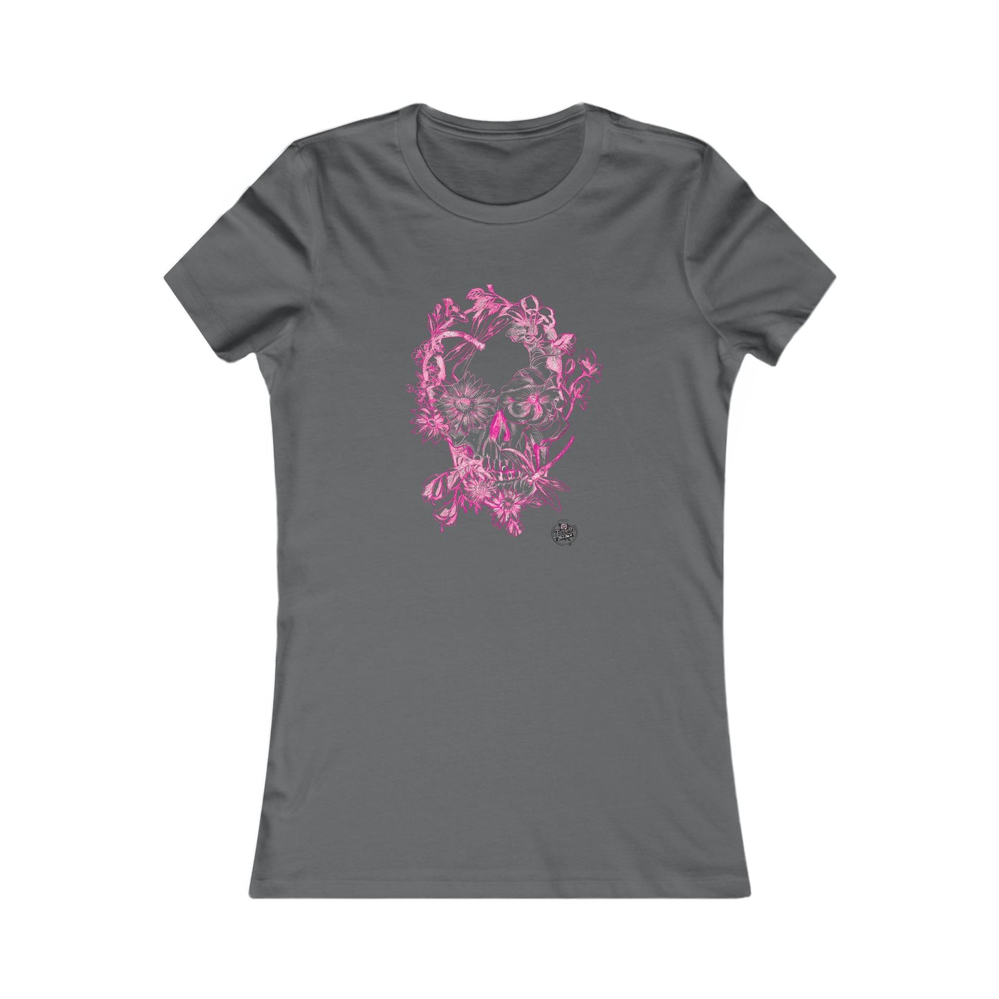 Floral Skull & Dragonfly Tattoo Art Women's Tee — Slim Fit Pink