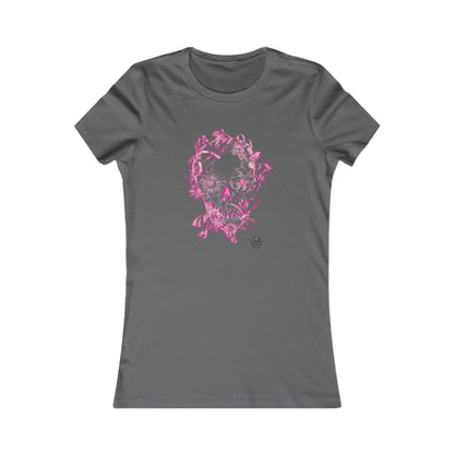 Floral Skull & Dragonfly Tattoo Art Women's Tee — Slim Fit Pink