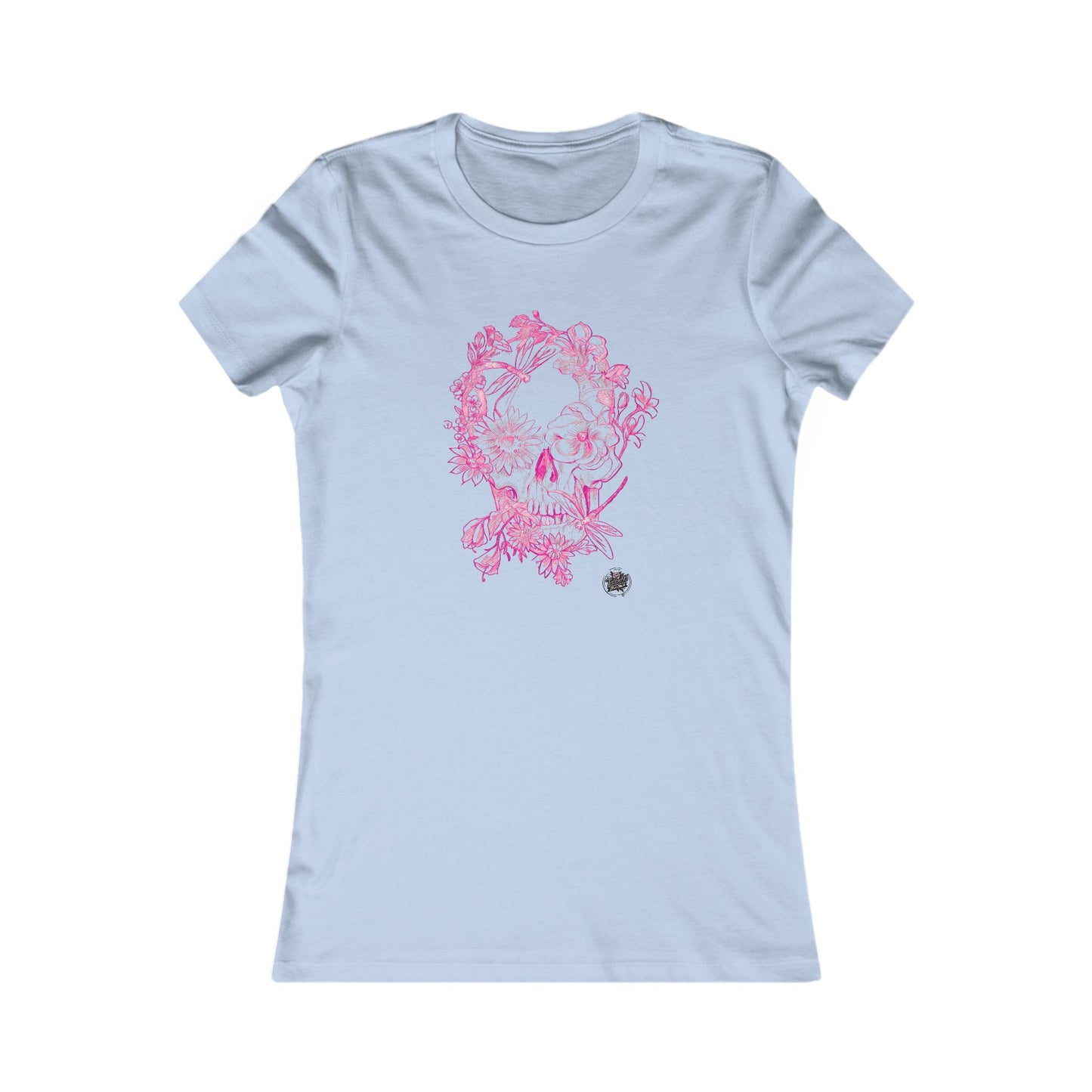 Floral Skull & Dragonfly Tattoo Art Women's Tee — Slim Fit Pink