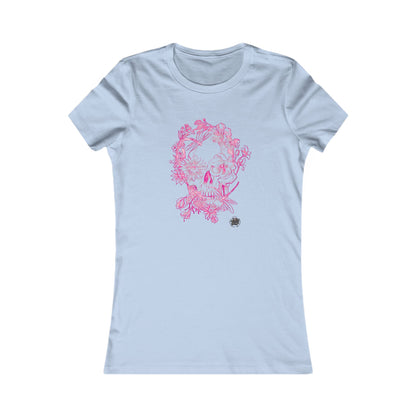 Floral Skull & Dragonfly Tattoo Art Women's Tee — Slim Fit Pink