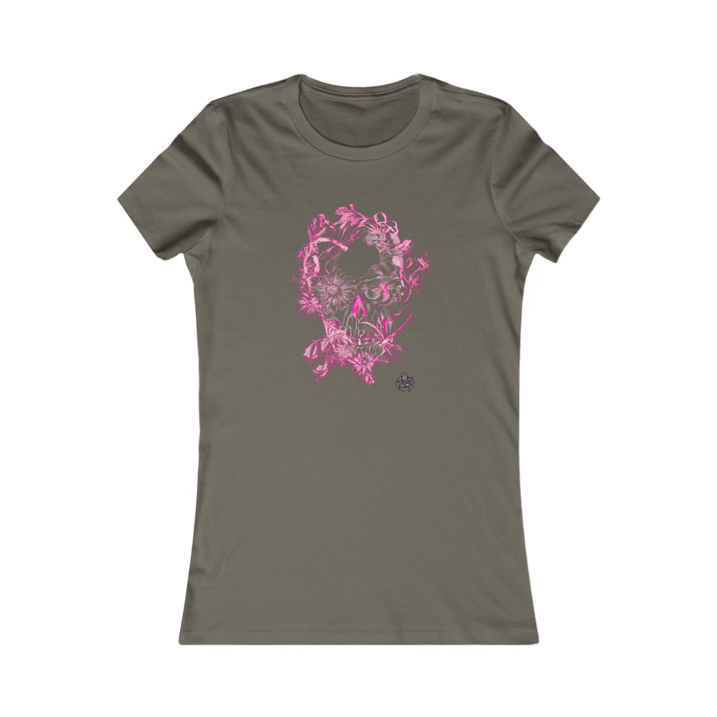 Floral Skull & Dragonfly Tattoo Art Women's Tee — Slim Fit Pink