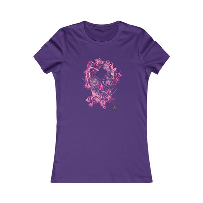 Floral Skull & Dragonfly Tattoo Art Women's Tee — Slim Fit Pink