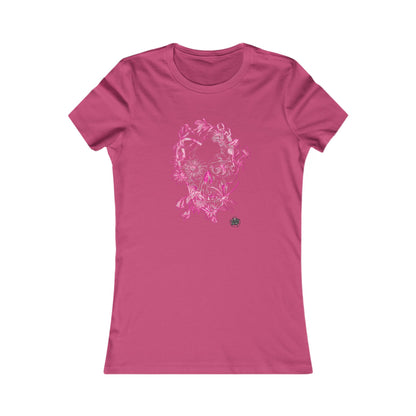 Floral Skull & Dragonfly Tattoo Art Women's Tee — Slim Fit Pink