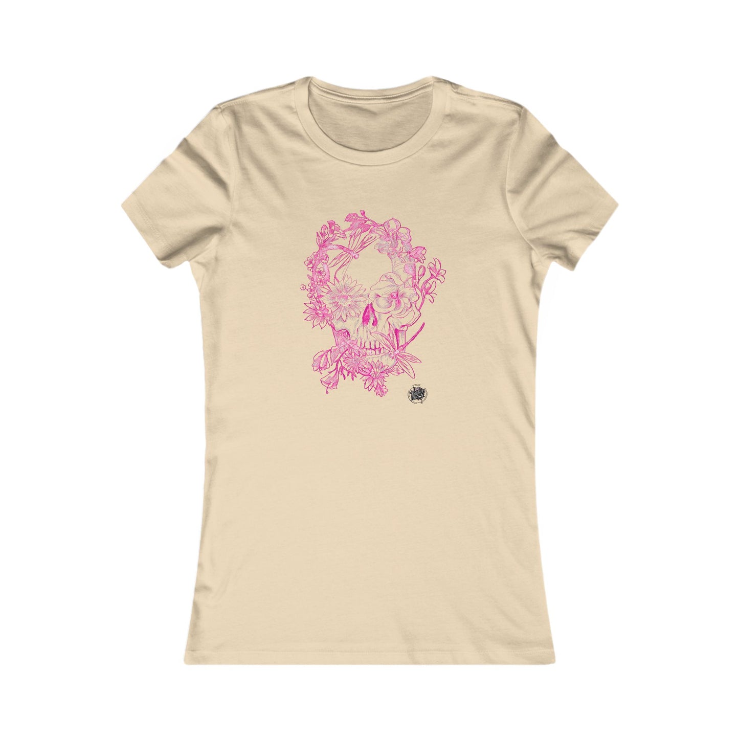 Floral Skull & Dragonfly Tattoo Art Women's Tee — Slim Fit Pink