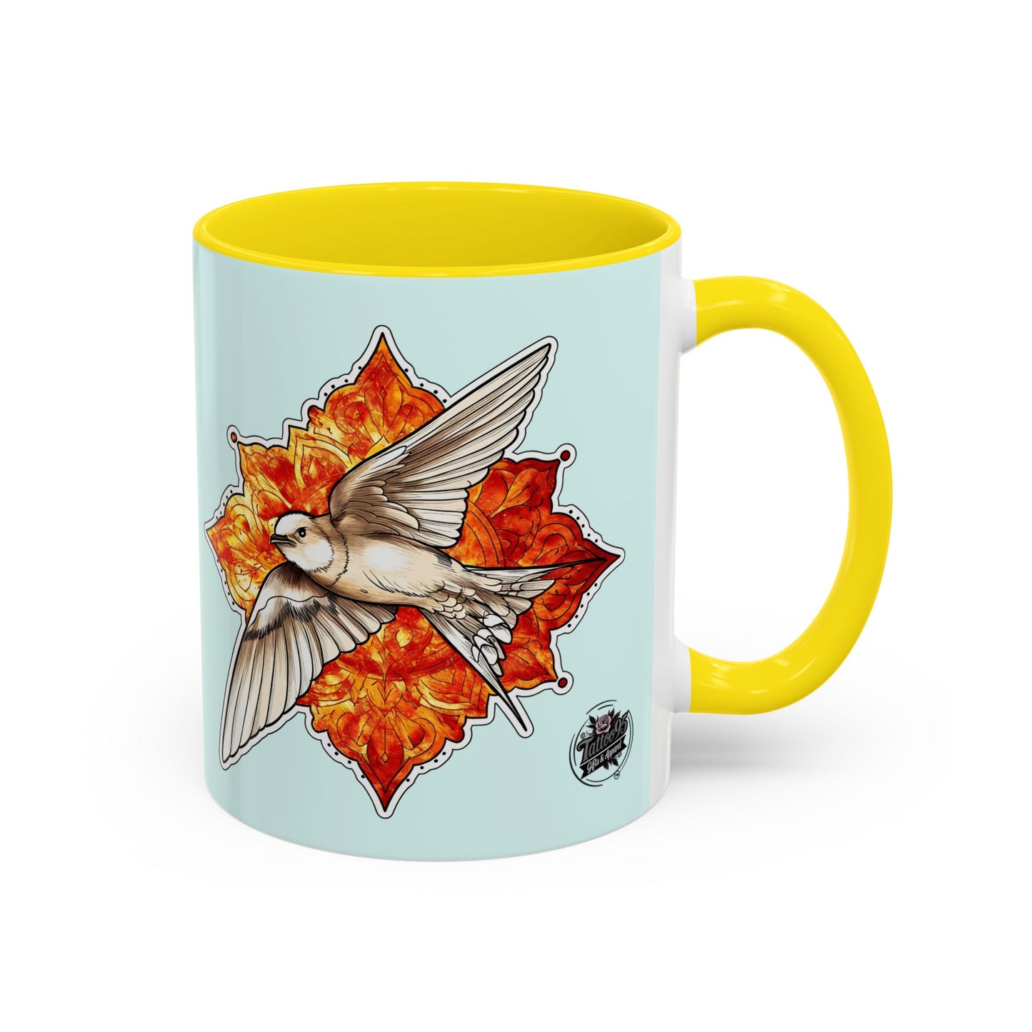 Swallow & Autumn Leaf Accent Coffee Mug — Ceramic Bird Lover Gift (11/15oz)