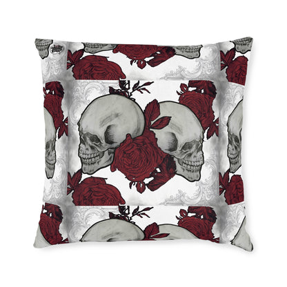 Skulls and Roses - Square Pillow - Pink Back cruelty-free faux suede