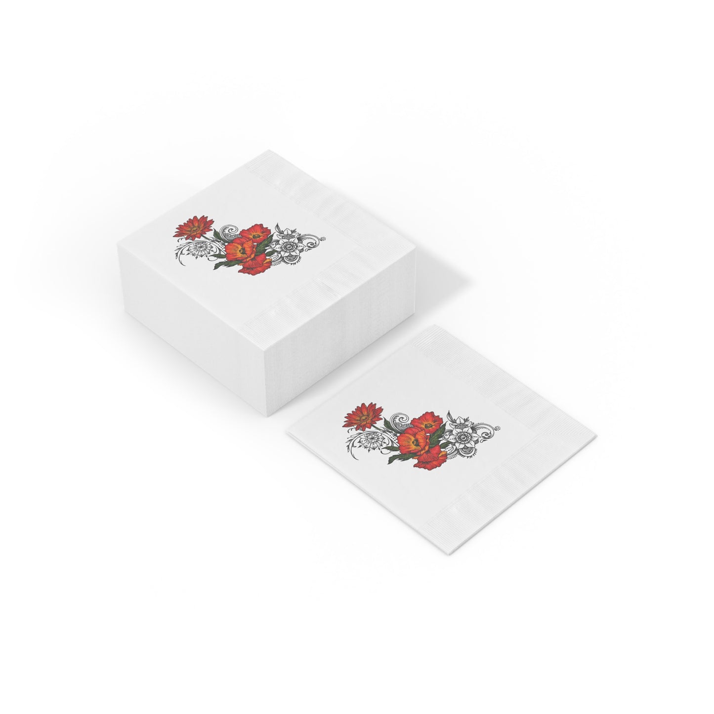 Floral Red Poppy Cocktail Napkins — Elegant Botanical Party Napkins