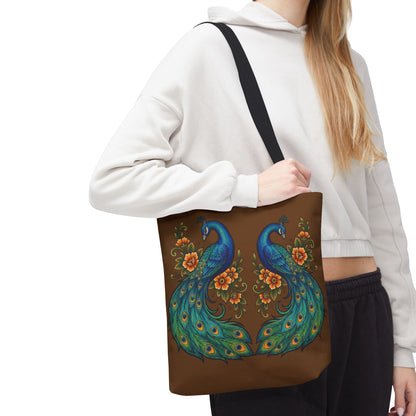 Floral Peacock - Tote Bag — Boho Vintage Brown All-Over Print