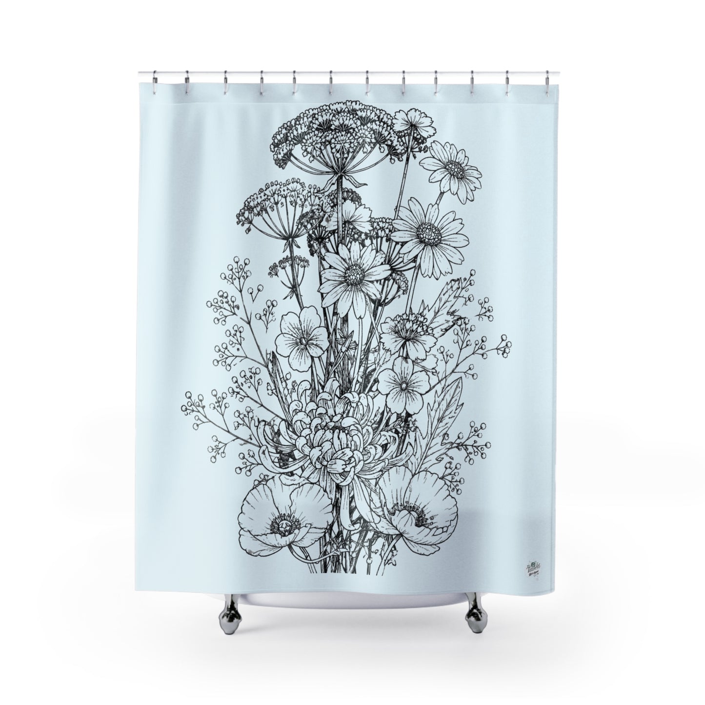 Wildflower Tattoo Artwork Shower Curtain — Floral Art Bathroom Decor
