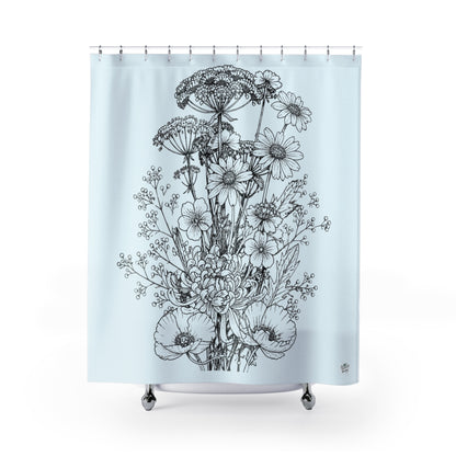 Wildflower Tattoo Artwork Shower Curtain — Floral Art Bathroom Decor