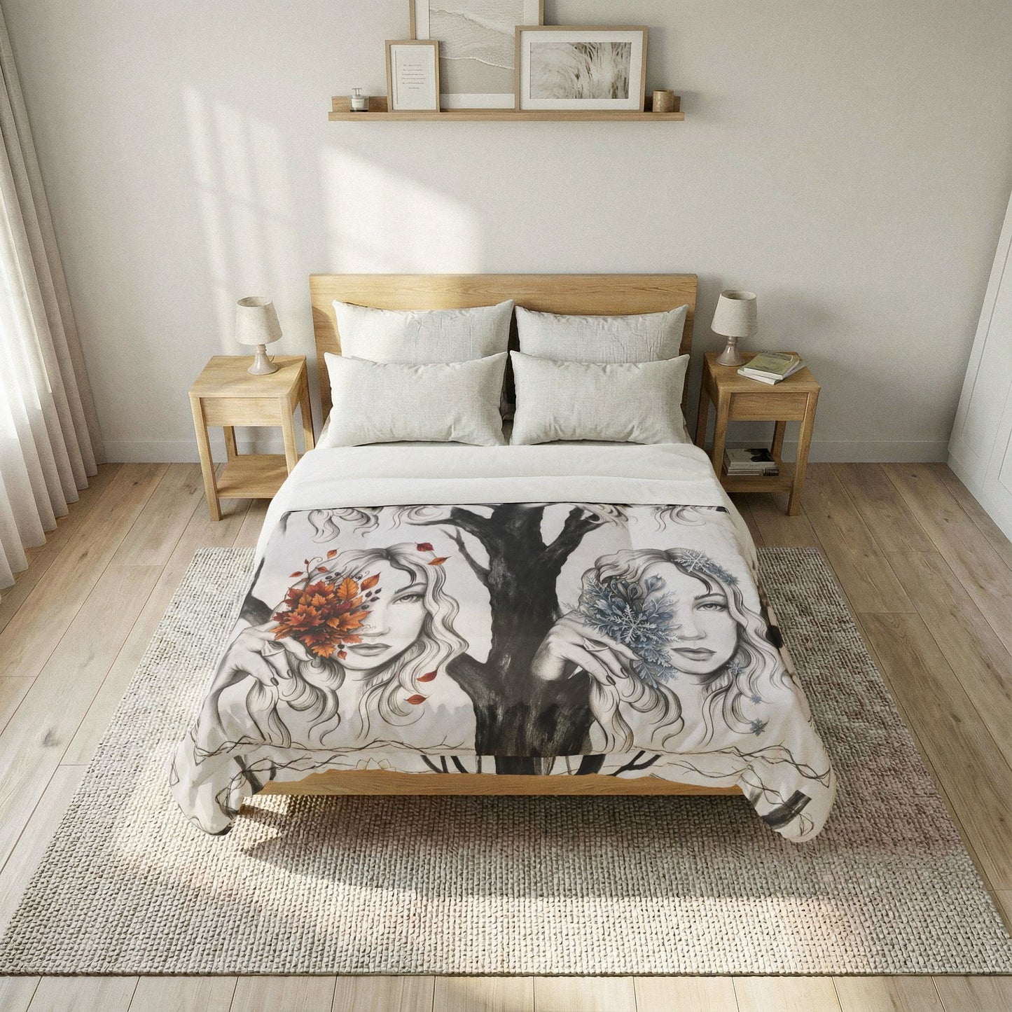4 Seasons Celtic Ladies Cotton Comforter - Soft White Down Alternative Duvet - Celtic Art Style Bedding