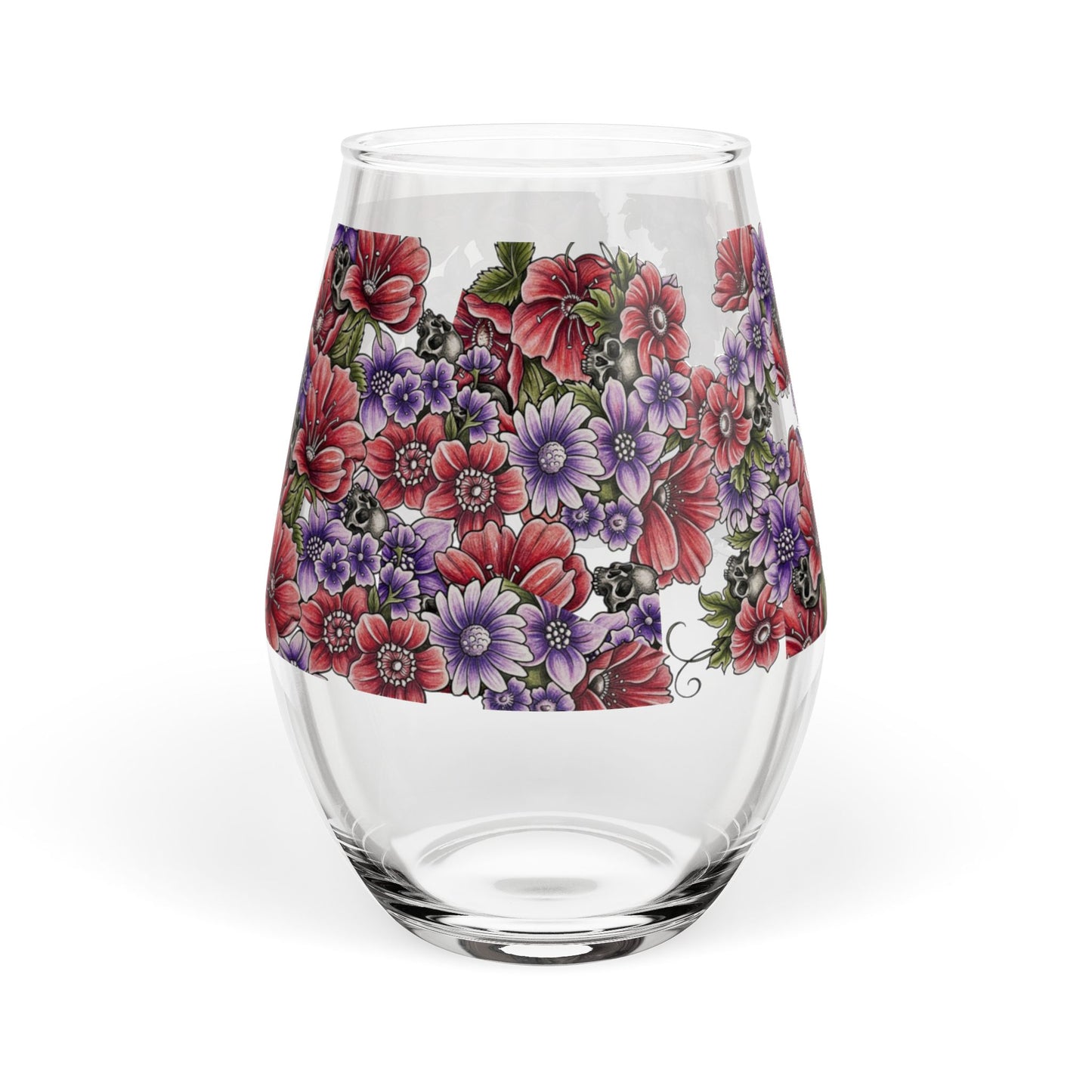 Flowers & Skulls - Stemless Wine Glass, 11.75oz