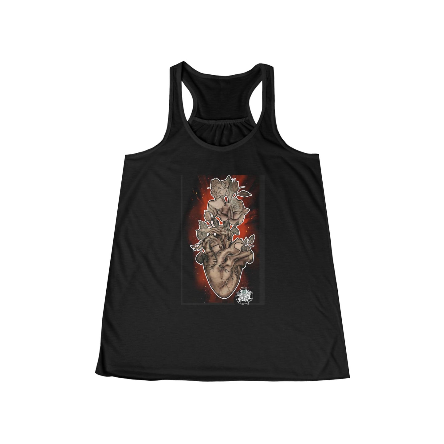 Anatomical Heart Tattoo Sephia w Red Burst - Ladies Razorback Tank Top