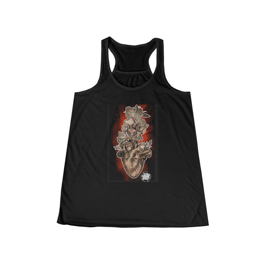 Anatomical Heart Tattoo Sephia w Red Burst - Ladies Razorback Tank Top