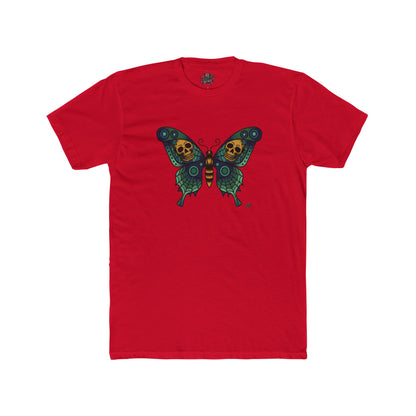 Moth & Skulls Crew Tee — Blue Graphic 'Quiet Promise' Cotton Tee