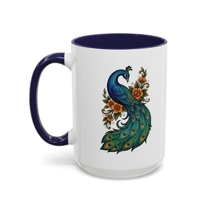 Floral Peacock - Ceramic Mug, 11oz and 15oz - Coffee, Tea or Hot Chocolate