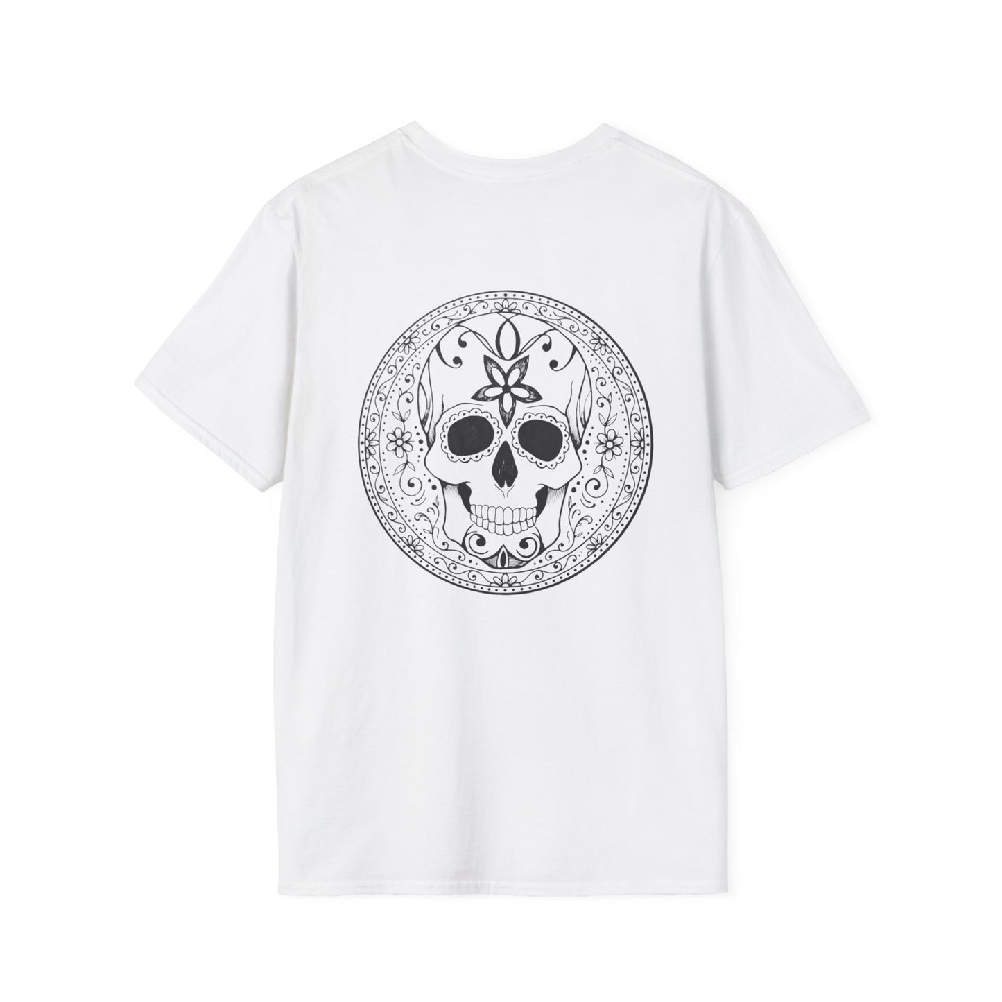 Skull Flower Mandala Trio - Unisex T-Shirt — Sugar Skull Back Medallion