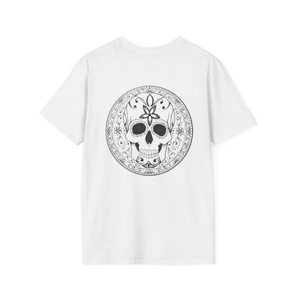 Skull Flower Mandala Trio - Unisex T-Shirt — Sugar Skull Back Medallion