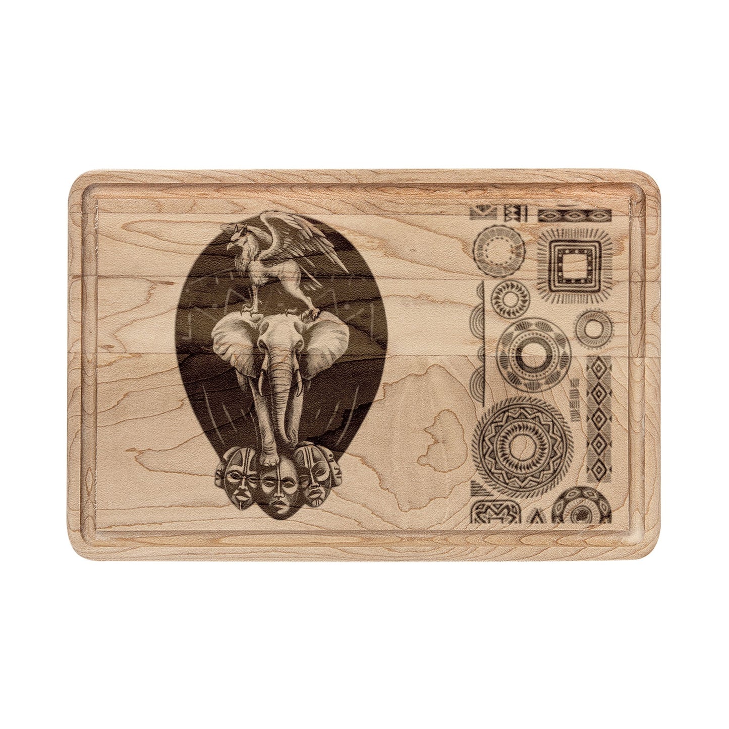African-Inspired Totem Tattoo Engraved Wooden Cutting Board — Decorative Serving & Chopping Board