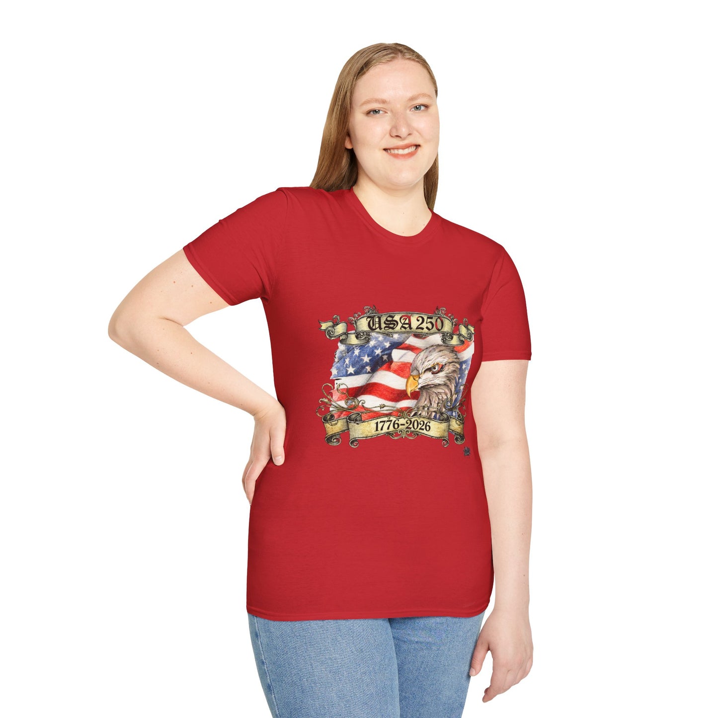 Eagle Tattoo T-Shirt with Flag & Lady Liberty – Happy 250th Birthday USA