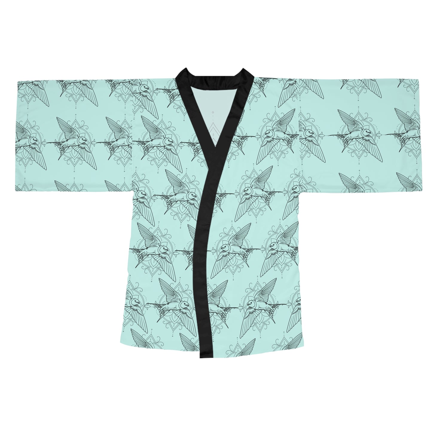 Swallow Bird Print Kimono Robe — Mid-Length Bell Sleeve Lounge & Evening Wrap