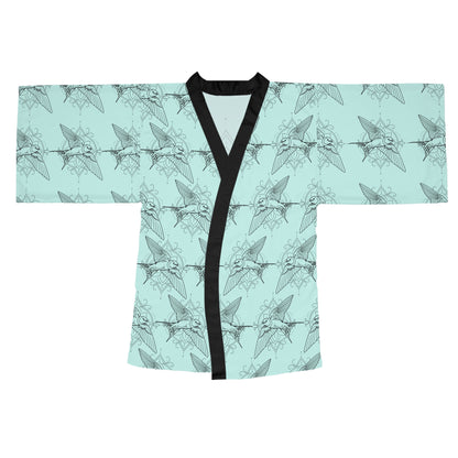 Swallow Bird Print Kimono Robe — Mid-Length Bell Sleeve Lounge & Evening Wrap