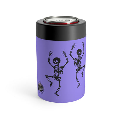 Dancing Skeleton Can Cooler — Purple Dance Like Nobody's Getting Out Alive Halloween Beverage Insulator