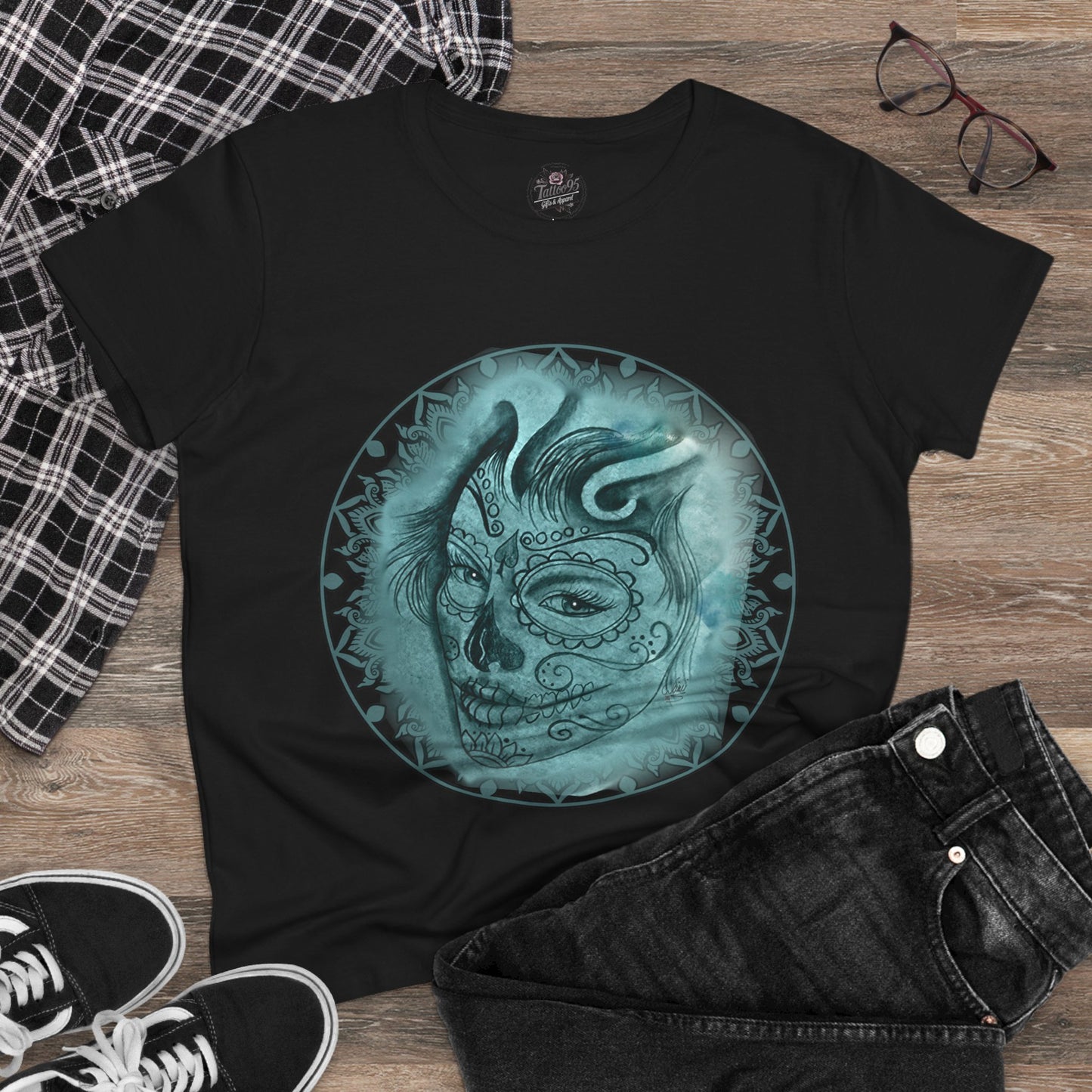 Beautiful Face Tattoo Artwork - Pre-Shrunk, semi-fitted silhouette tshirt