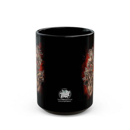 Anatomical Heart Tattoo Sephia w Red Burst - Ceramic Mug (11oz and 15oz)
