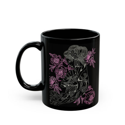 Flowing Geisha Tattoo - Coffee Mug — 11oz & 15oz - Black Background
