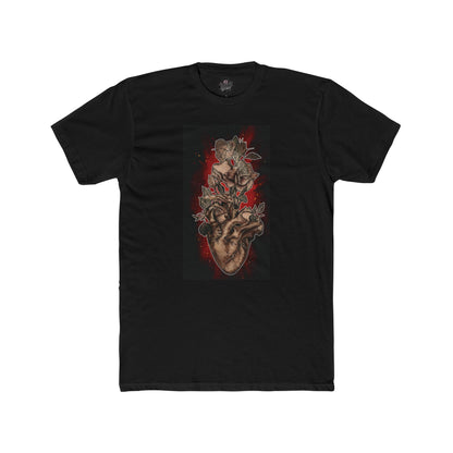 Anatomical Heart Tattoo Sephia w Red Burst - Black/White Crewneck Unisex Tee