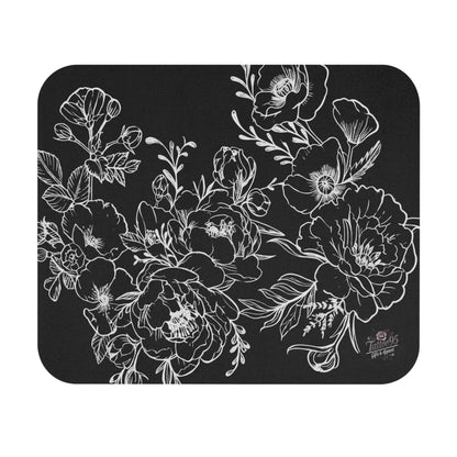 Peonies Tattoo Artwork - Rectangle Mouse Pad — Elegant White & Black Desk Mat