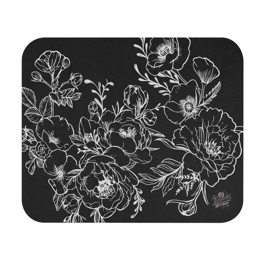 Peonies Tattoo Artwork - Rectangle Mouse Pad — Elegant White & Black Desk Mat