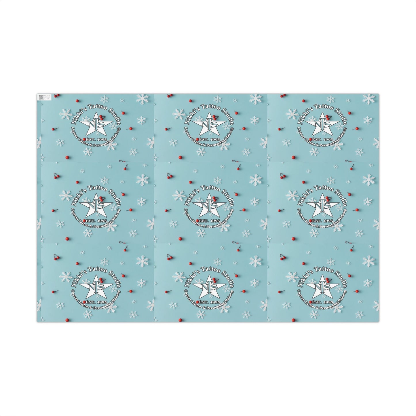Nikki's Tattoo Studio Holiday Gift Wrapping (Matte or Satin) Snowflakes & Cherries Artwork