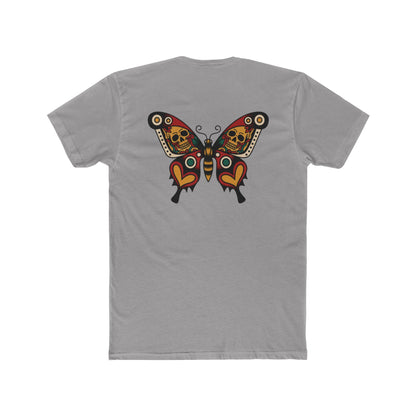 Moth & Skulls Crew Tee — Red Yellow & Green Graphic 'Quiet Promise' Cotton Tee