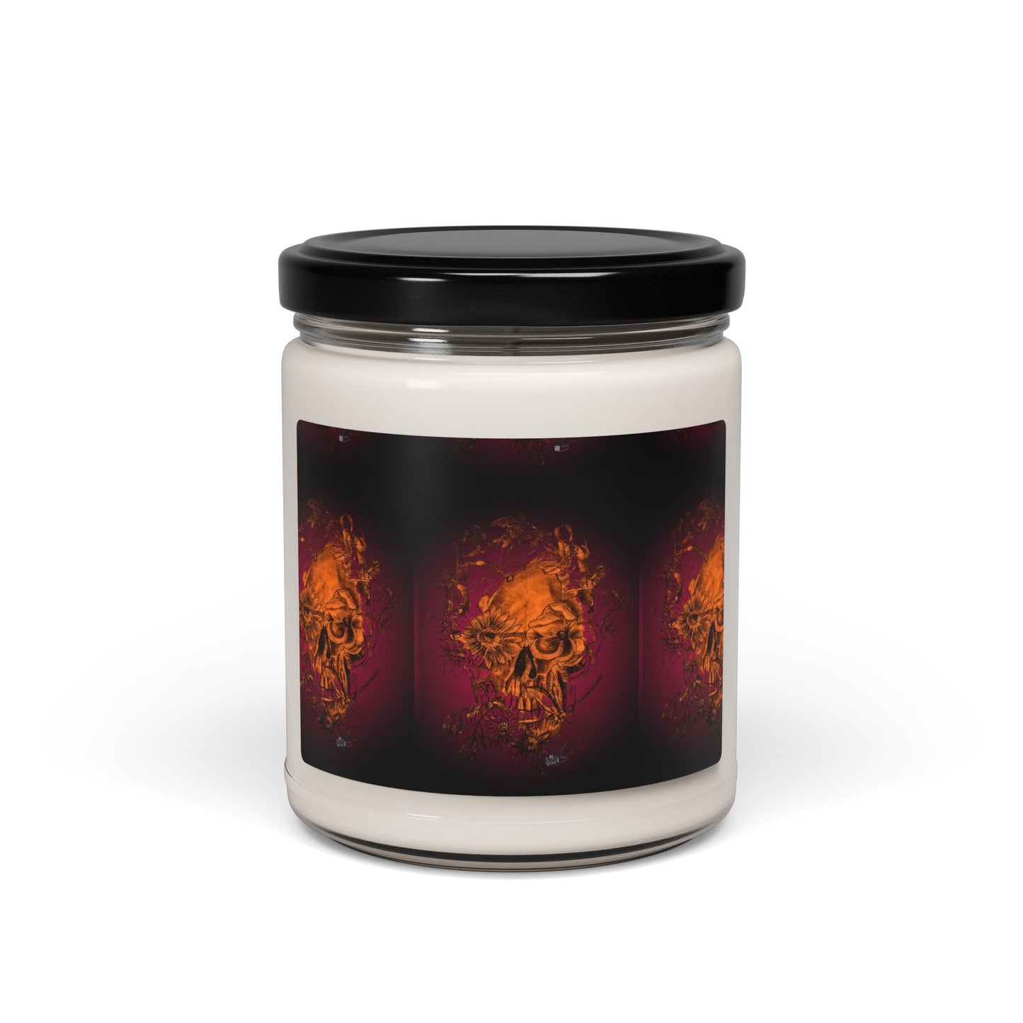 Floral Skull and Dragonfly Tattoo Art (Orange) -  9oz Candle, Long-Burn Aromatic Candle Scented and unscented.
