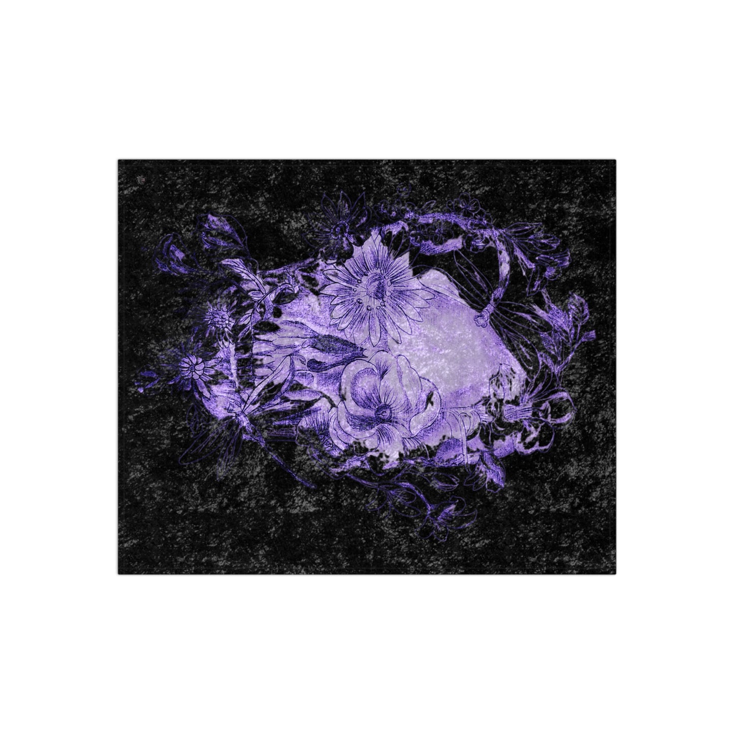 Floral Skull and Dragonfly Tattoo Art (Purple) - Crushed Velvet Blanket
