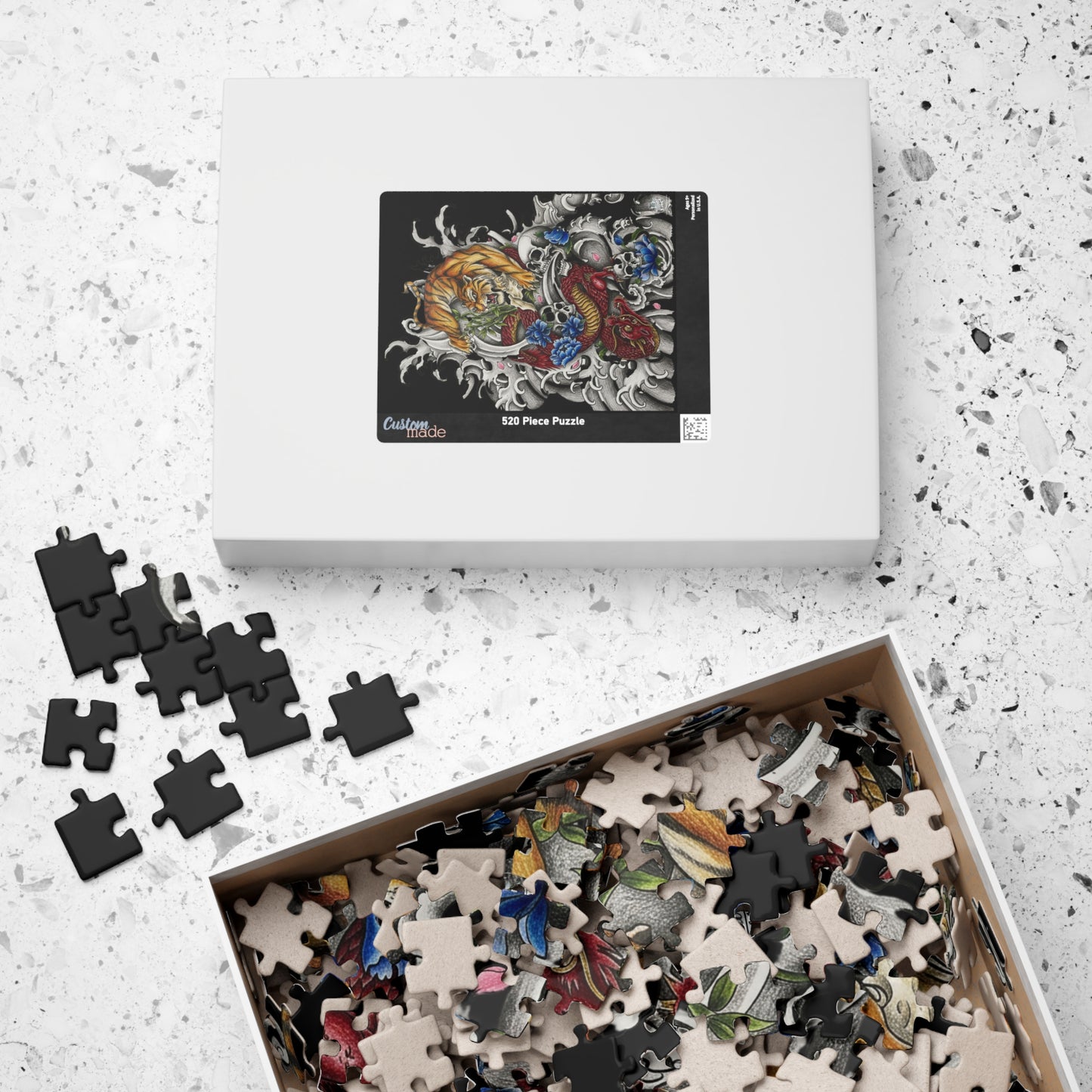 Tiger, Dragon & Skulls - Tattoo-Style Puzzle — Jewel-Toned Glossy Art (110/252/520/1014 pcs)