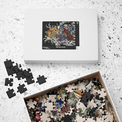 Tiger, Dragon & Skulls - Tattoo-Style Puzzle — Jewel-Toned Glossy Art (110/252/520/1014 pcs)