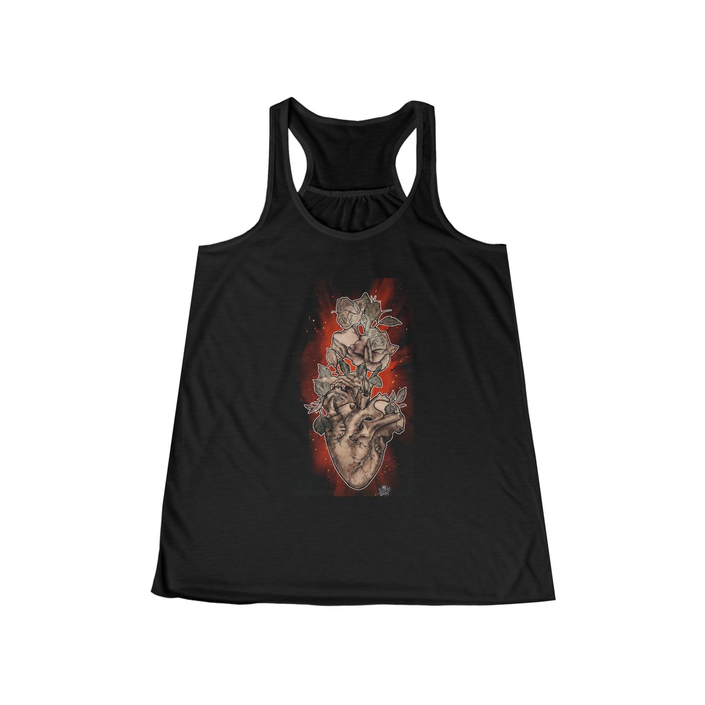 Anatomical Heart Tattoo Sephia w Red Burst - Razorback Ladies Tank