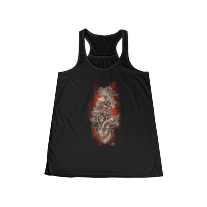 Anatomical Heart Tattoo Sephia w Red Burst - Razorback Ladies Tank