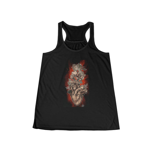 Anatomical Heart Tattoo Sephia w Red Burst - Razorback Ladies Tank