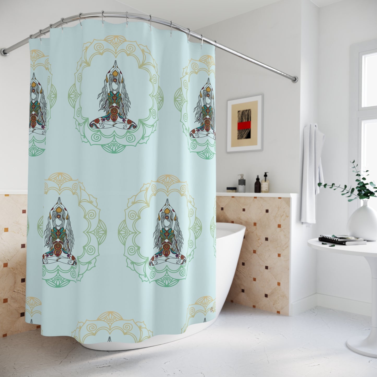 Yoga Goddess Meditation Lotus Mandala - tattoo artwork Shower Curtain