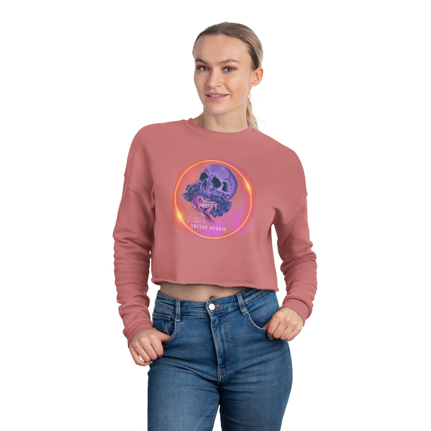 Nikki's Tattoo Studio Collection - Skull and Snake Logo - Women's Sweatshirt Cropped