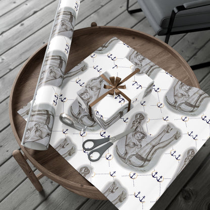 Vintage Sailor Girl Artwork Gift Wrap Paper — Nautical Retro Wrapping Sheets