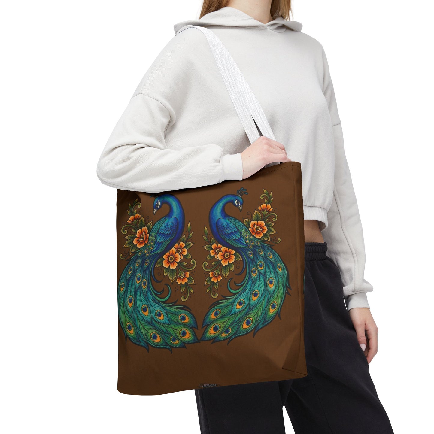 Floral Peacock - Tote Bag — Boho Vintage Brown All-Over Print