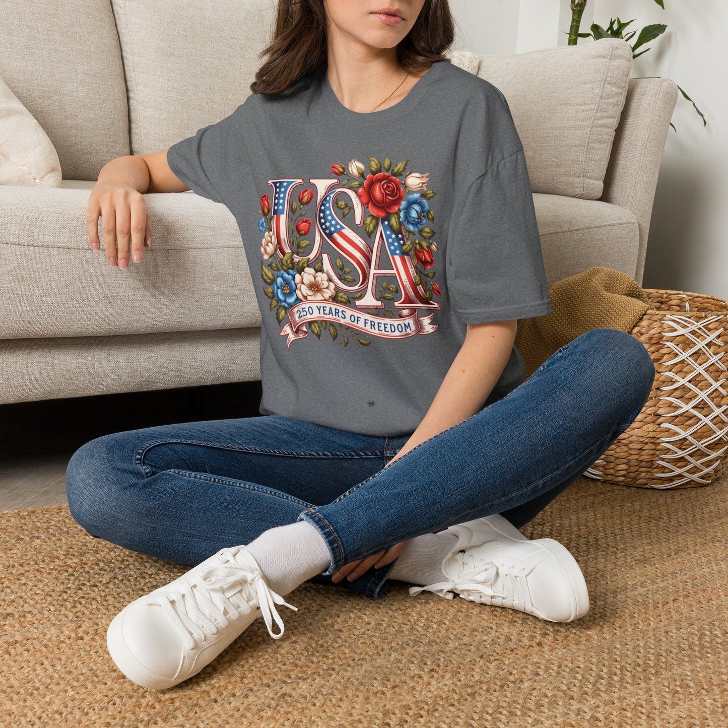 Floral USA 250th T-Shirt — Happy Birthday America