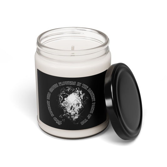 Floral Skull and Dragonfly Tattoo Art (White) Find Someone Who Grows Flowers in the Darkest Part of You 9oz Scented Soy Candle — Long-Burn Aromatic Candle