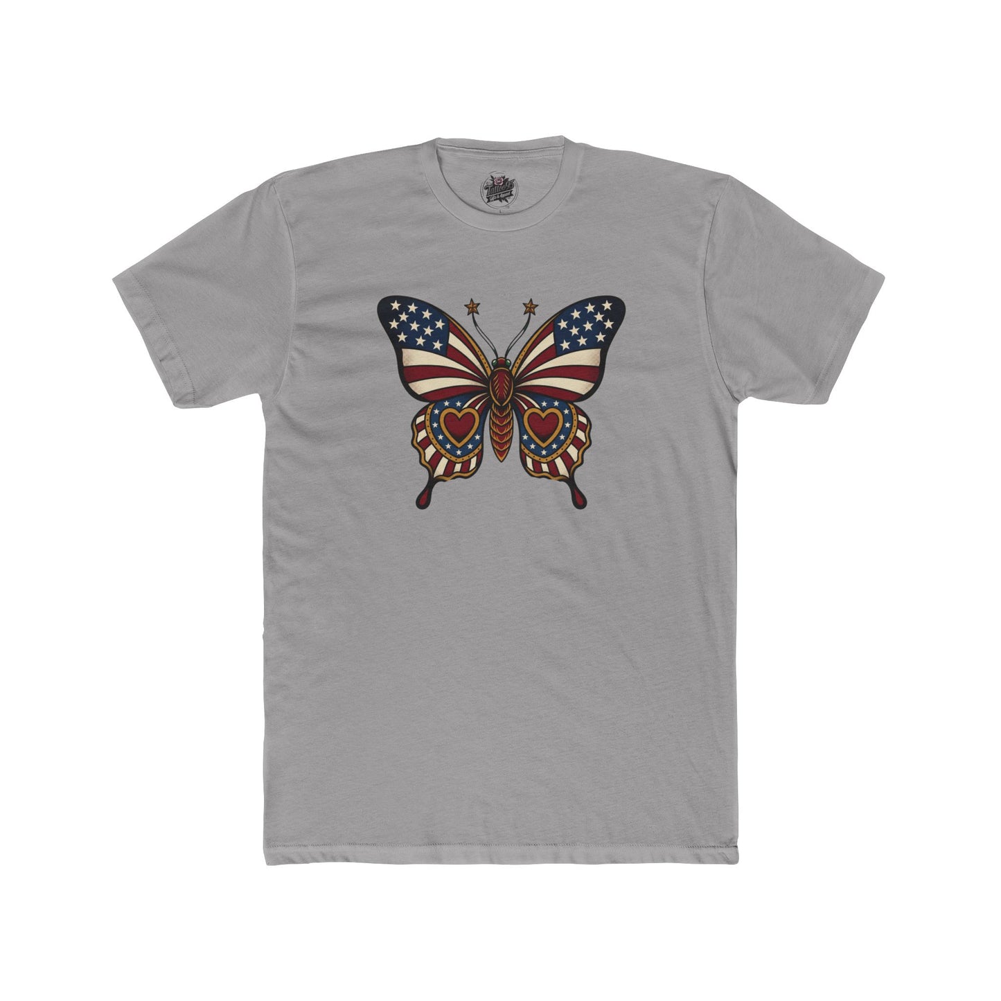 Butterflies Are Free US Flag Graphic Tee — Patriotic Butterfly Crew Tee