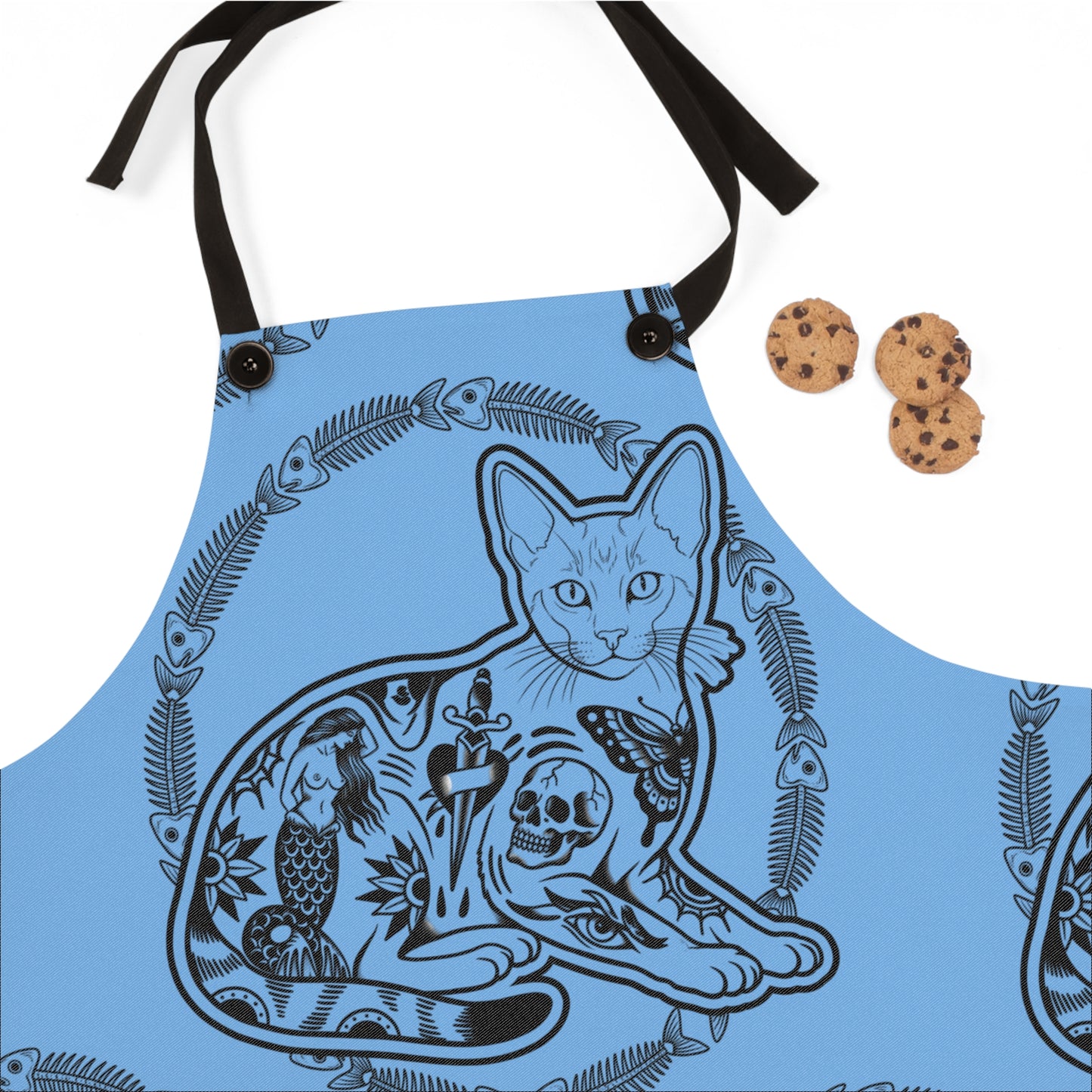 Tattooed Cat Fish Bones Circle Original Tattoo Artwork - Blue Apron